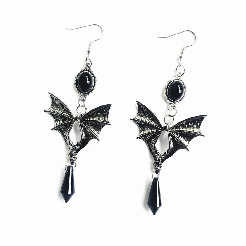 Gothic Bat Wing Drop Earrings | Crystal Drops | 3 Styles