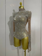 Rhinestone Mesh Bodysuit | Long Sleeve & Gloves | S–XL
