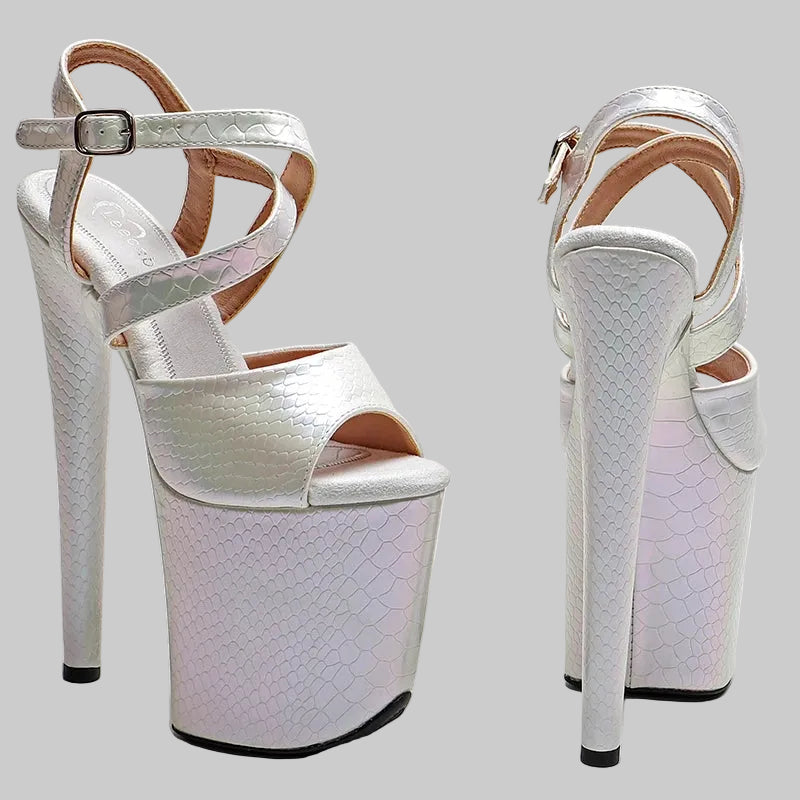 8-Inch Snakeskin Platform Heels - Exotic Pole Dance Sandals