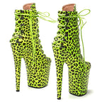 Leopard Print Platform Ankle Boots - 8 Inch Neon Pole Dance Boots
