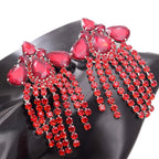 Crystal Rhinestone Tassel Drop Earrings | 12cm | Crystal, AB & Red