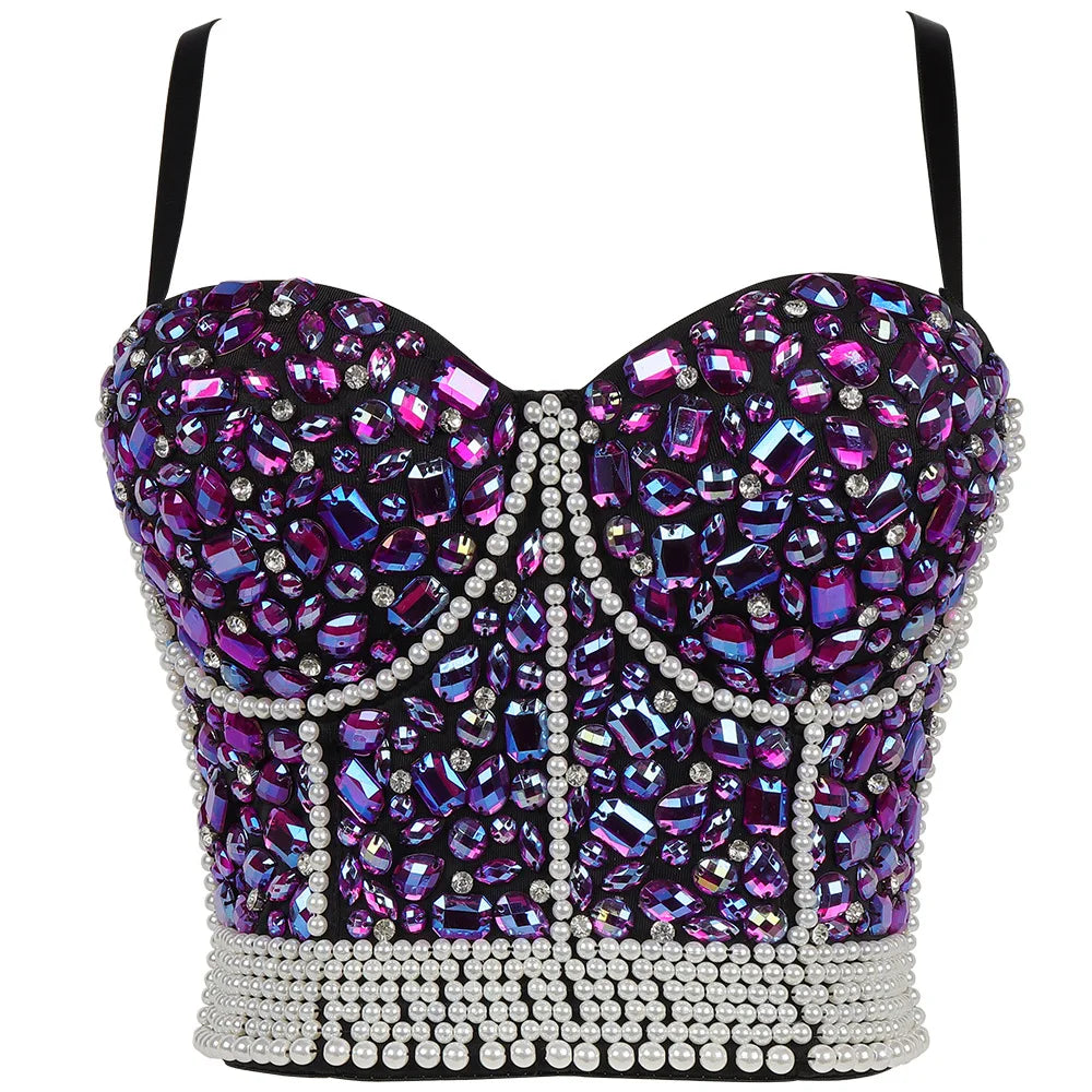 Heavy Beading Rhinestone Bustier | Colorful Crystal Corset Top