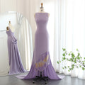 Scalloped Beaded Evening Gown | O-Neck | Coral Pink & Lilac