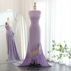 Scalloped Beaded Evening Gown | O-Neck | Coral Pink & Lilac