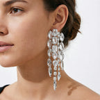 Long Rhinestone Tassel Earrings