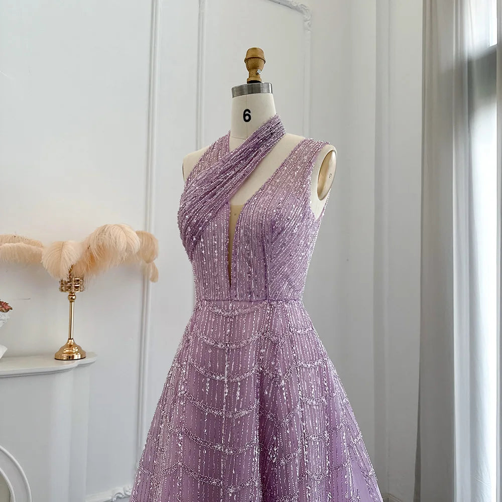 Luxury Beaded Halter Gown | Tulle A-Line | Floor-Length