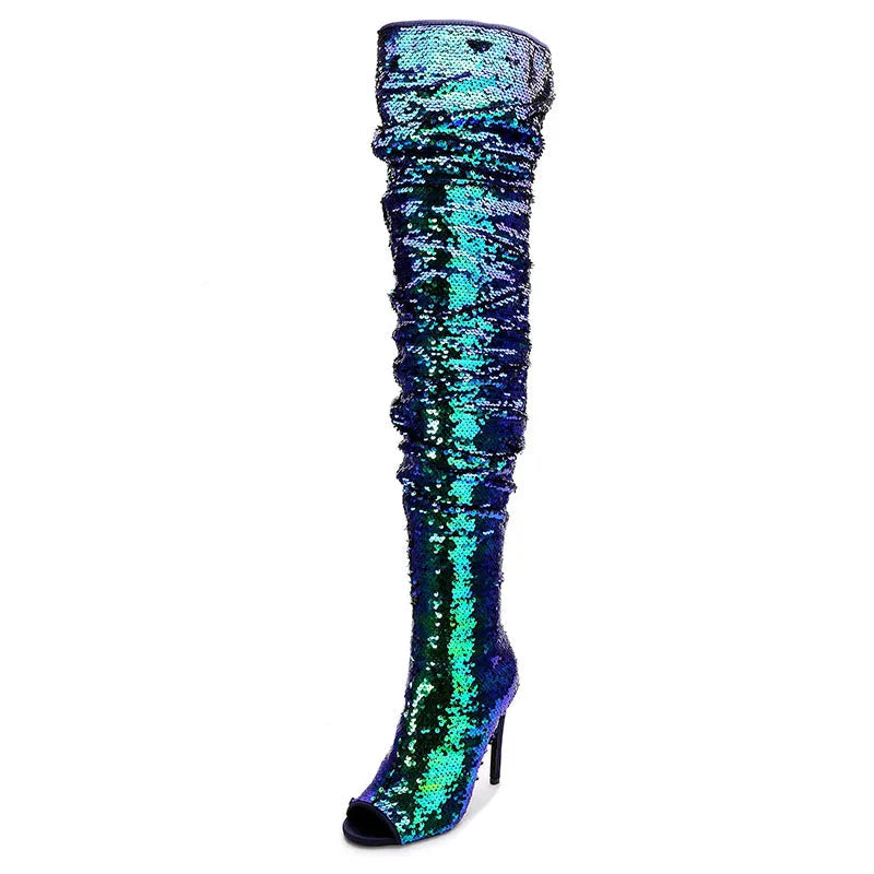 Sequin Over-the-Knee Boots | 11cm Heel
