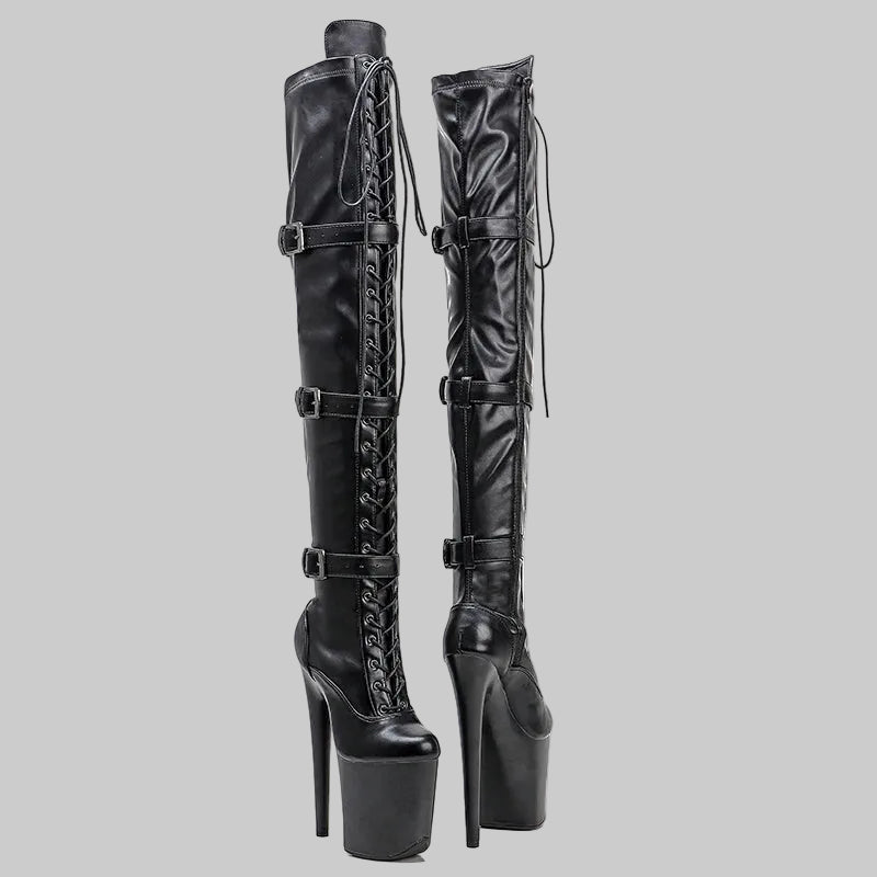 20CM Matte PU Over-Knee Pole Dance Boots - Professional Performance Heels
