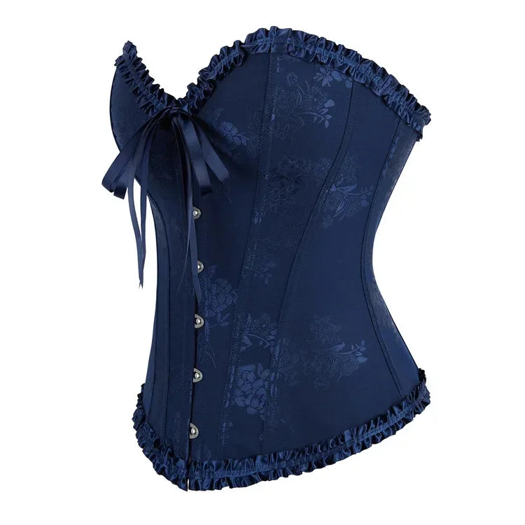 Floral Satin Overbust Corset | Lace Trim | Victorian Gothic