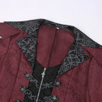 Jacquard Trench Coat | Gothic Medieval | Black & Maroon