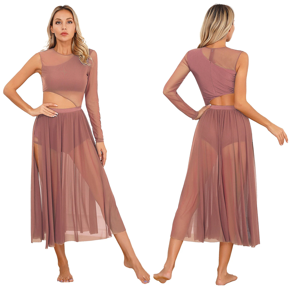 Lyrical Dance Dress | Asymmetric Cutout Mesh