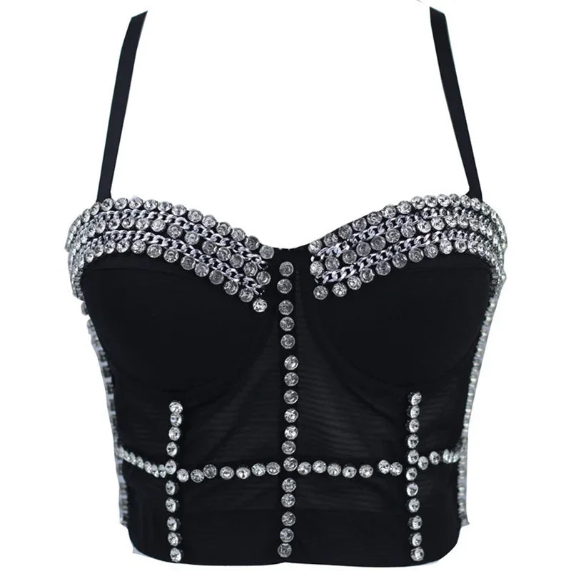 Rhinestone Beaded Bustier Bra Top | Stage & Party