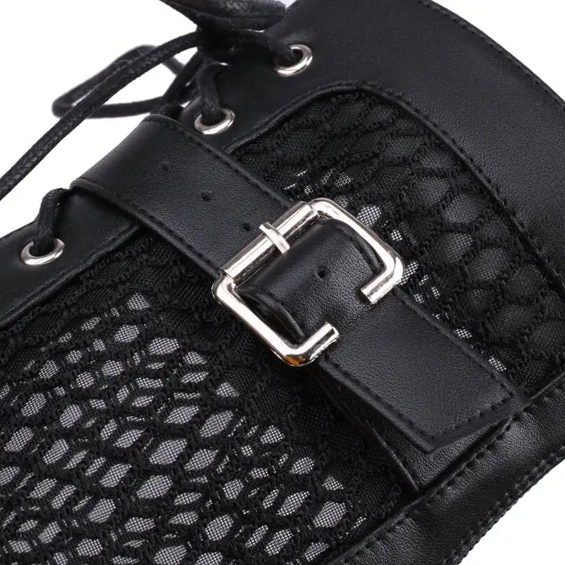Peep-Toe Mesh Stiletto Ankle Boots — 9.5 cm Heel Extended Sizing