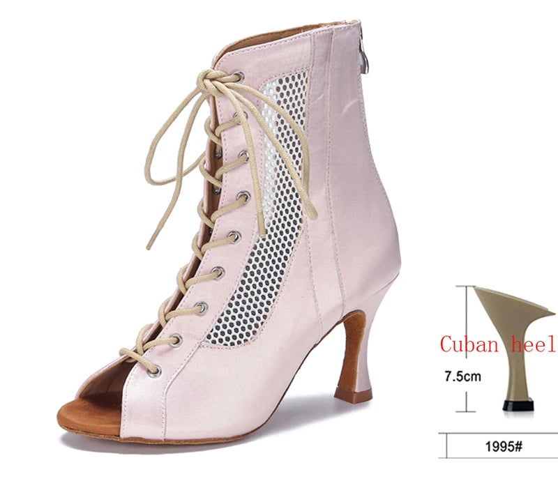 Lace-Up Mesh Dance Boots | Latin & Jazz | Multi-Heel