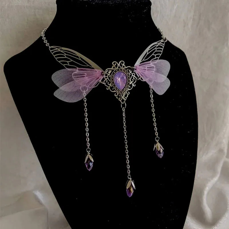 Fairy Wing Crystal Necklace | Faerie Charm | 7 Colors