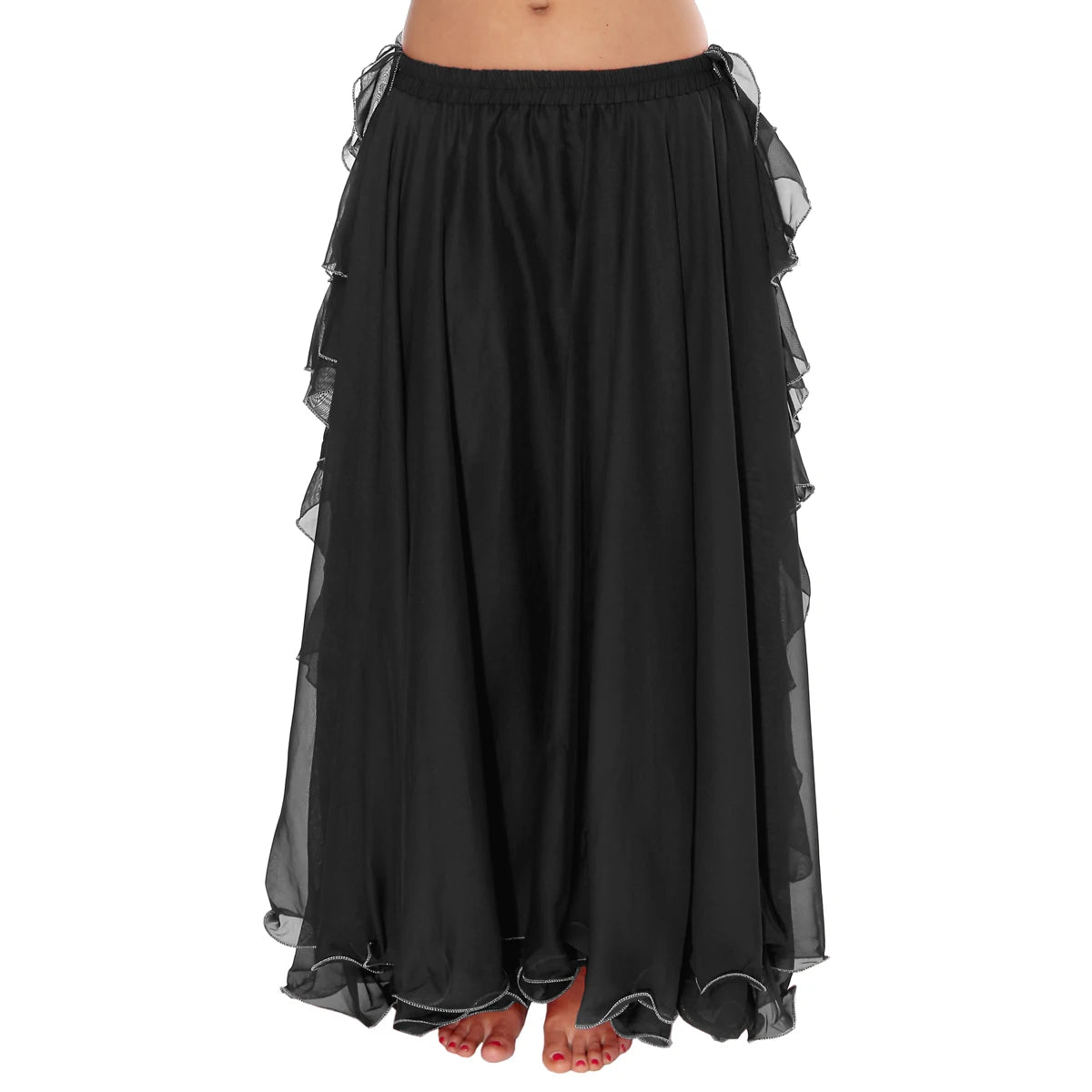 Belly Dance Chiffon Skirt | Ruffle Trim | Side Slit | 13 Colors