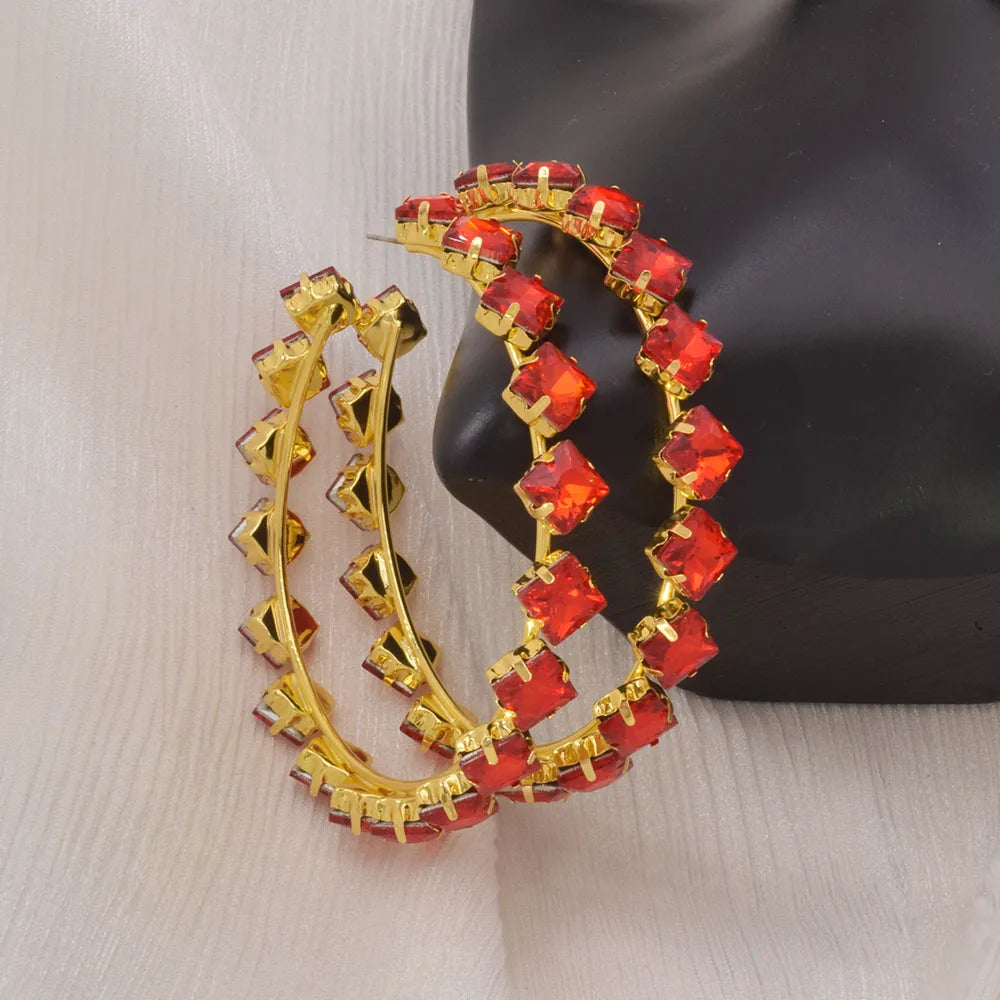 Rhinestone Hoop Earrings | Crystal Glass | Jumbo 8CM