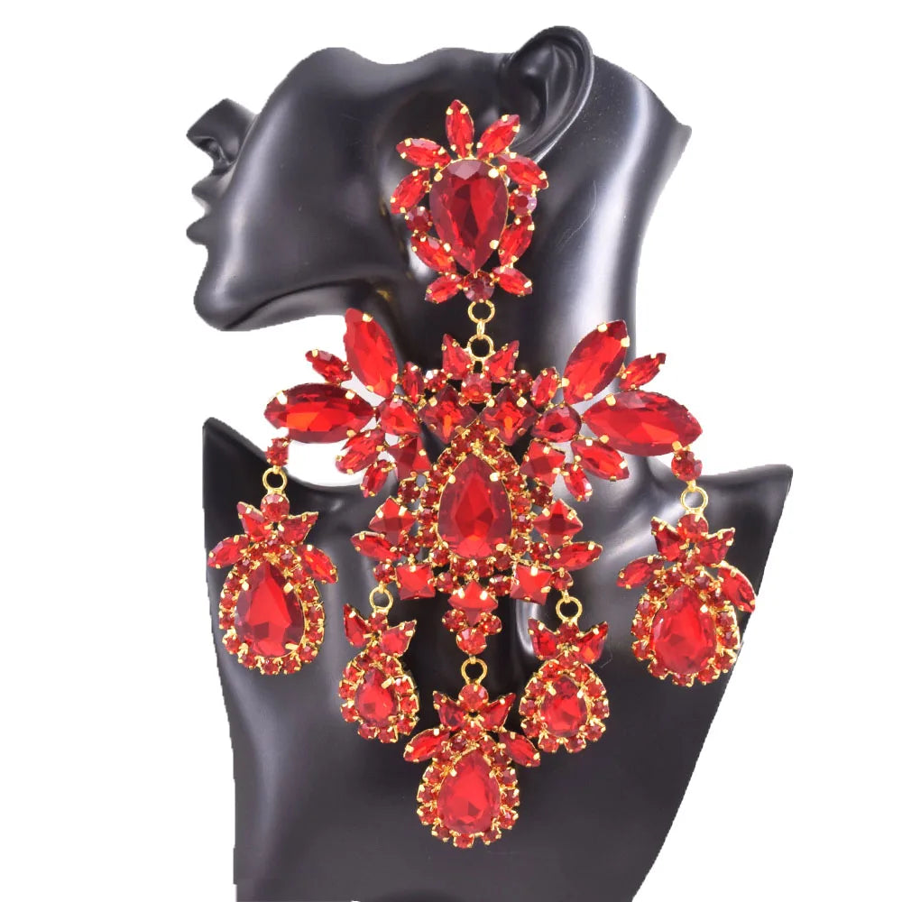 Oversized Rhinestone Dangle Earrings | 12×20.8cm