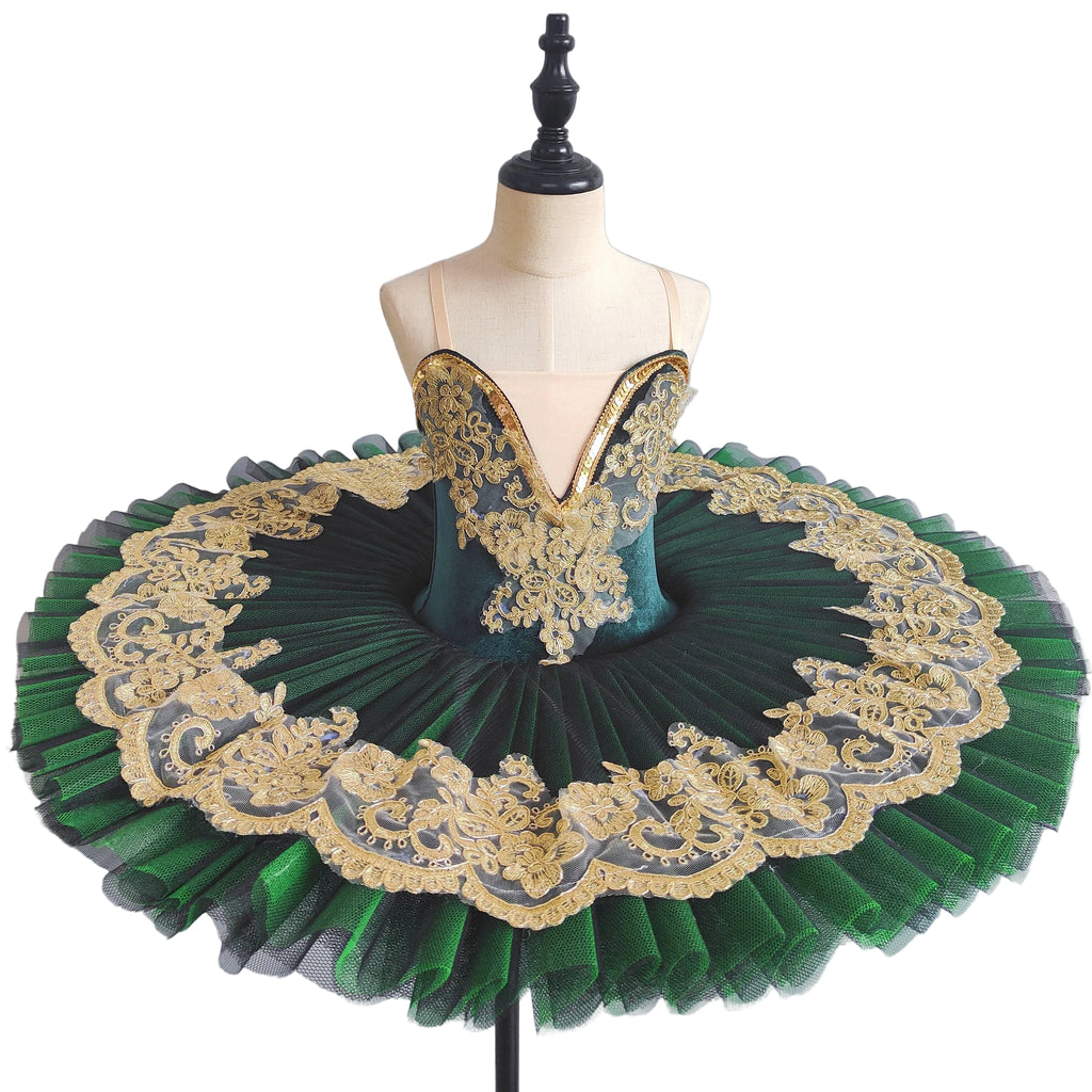 Professional Pancake Ballet Tutu | Gold Lace | Green & Purple