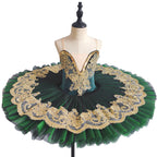 Professional Pancake Ballet Tutu | Gold Lace | Green & Purple