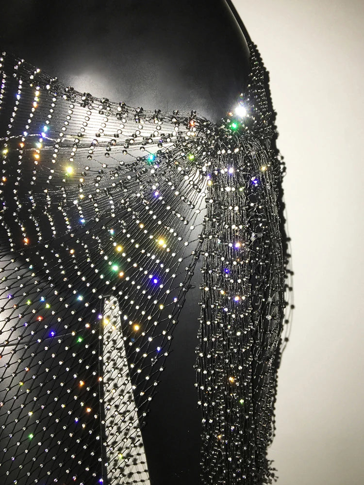 Rhinestone Mesh Bandage Mini Skirt
