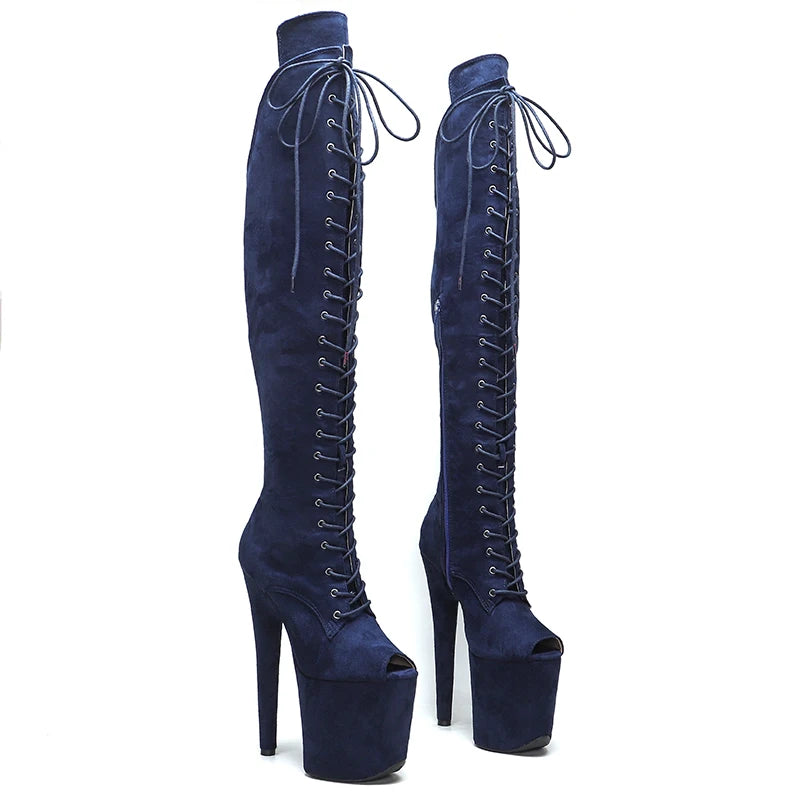 8-Inch Suede Thigh-High Boots - Open Toe Platform Dance Boots