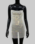 Rhinestone Mesh Bodycon Dress - Sheer Fishnet Mini Dress