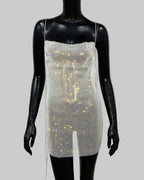 Rhinestone Mesh Bodycon Dress - Sheer Fishnet Mini Dress