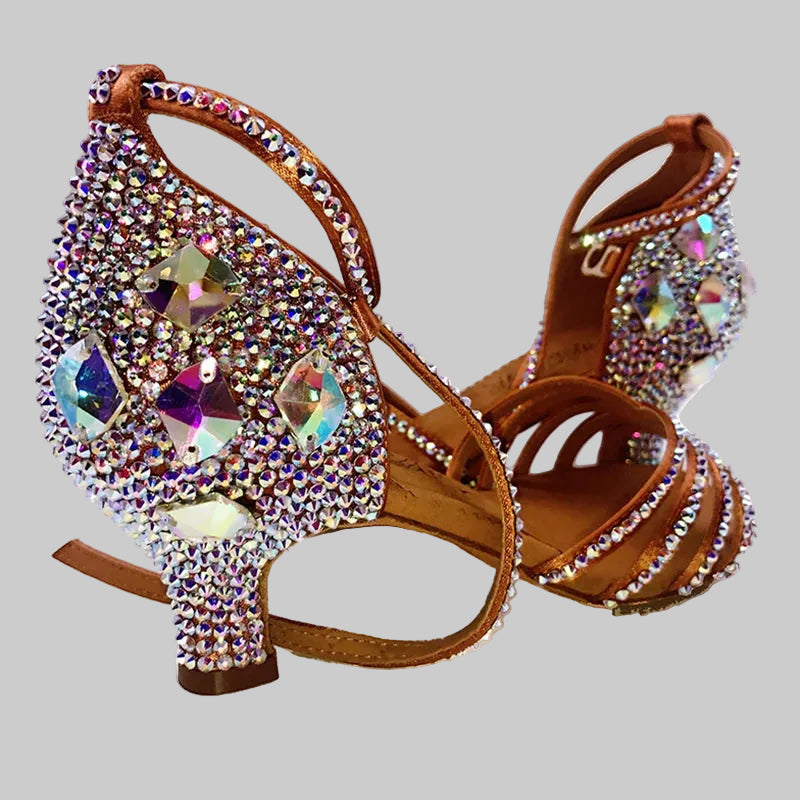 Dazzling Rhinestone Latin Dance Shoes - Custom Heel Heights & Soft Sole (Satin Upper)