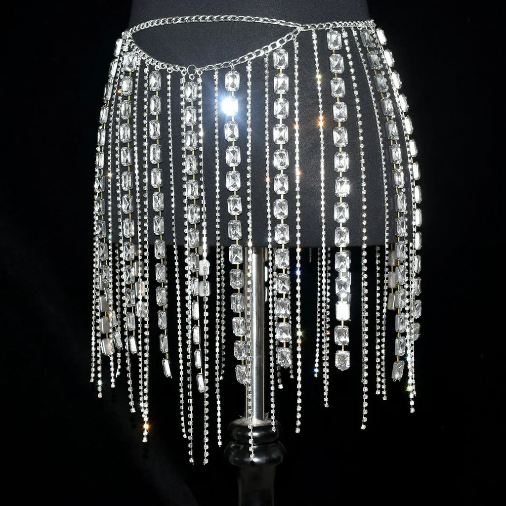 Rhinestone Tassel Chain Mini Skirt