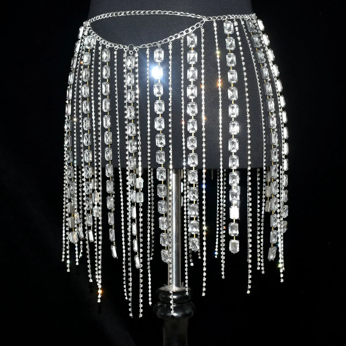 Rhinestone Tassel Chain Mini Skirt