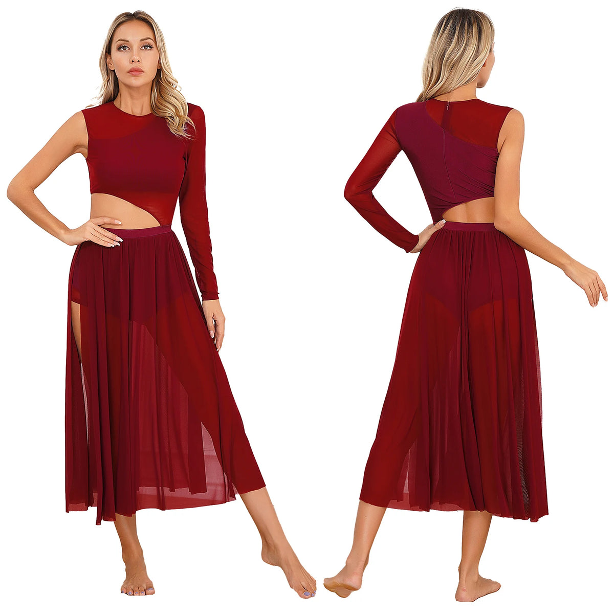 Lyrical Dance Dress | Asymmetric Cutout Mesh