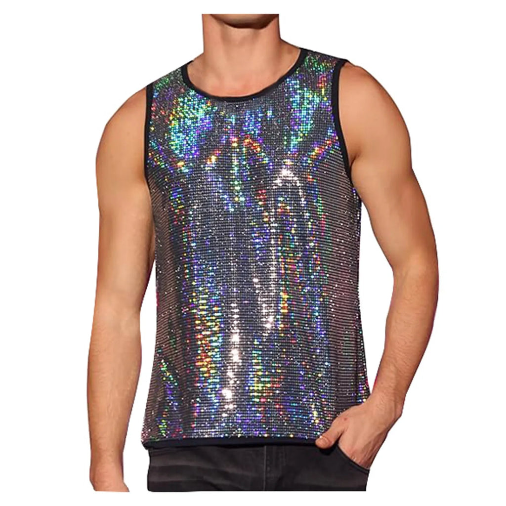 Men's Sequin Tank | Sleeveless Stage Sparkle