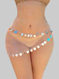Rhinestone Mesh Mini Skirt with Tassel Fringe - Sheer Fishnet