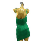 Green Latin Samba Fringe Dance Dress – Rhinestone Tassel Stage Costume