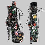 Floral 7-Inch Platform Pole Dance Ankle Boots