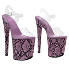 20cm Clear Platform Sandals - Snake Cover Party Dance Heels