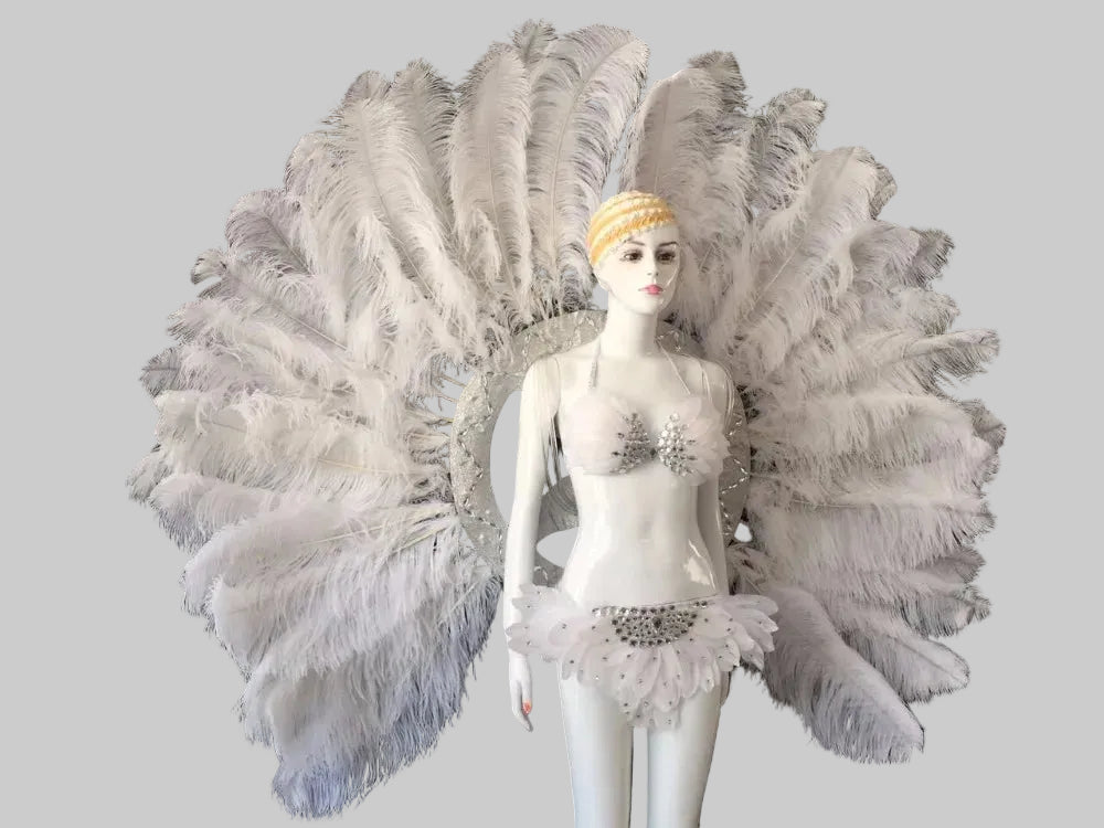 White Feather Headdress & Wings Set - Circular Samba Carnival Performance Costume