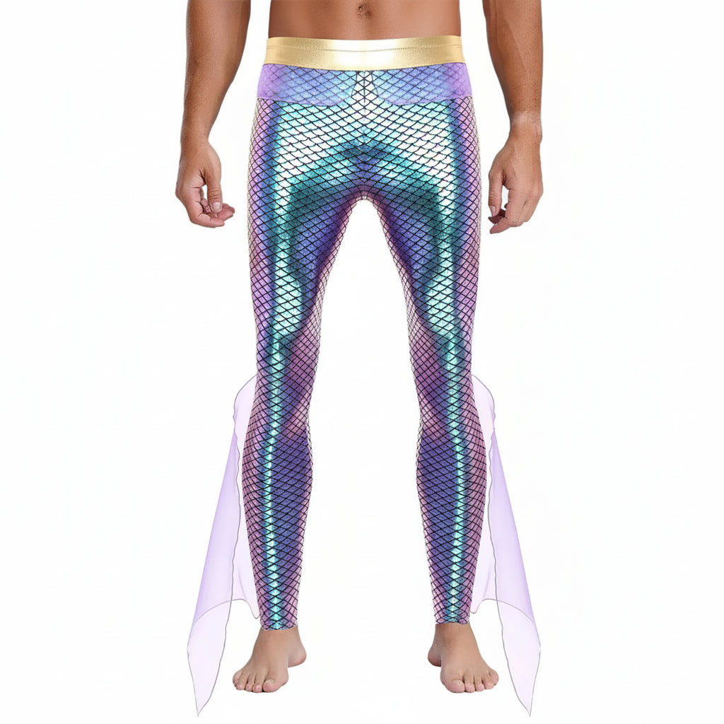 Men's Mermaid Leggings | Metallic Fish-Scale Print | Tulle Trim