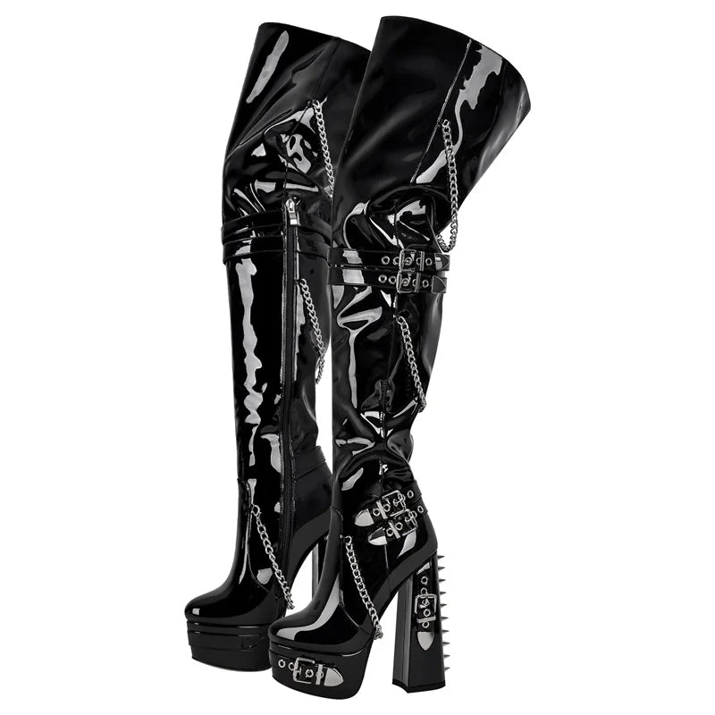 Patent Platform Over-the-Knee Boots | Drag & Stage | Black