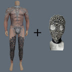 Men's Rhinestone Mesh Jumpsuit | Crystal Bodycon | Stage & Nightclub | One Size