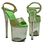 20cm Glitter Platform Sandals - Open Toe Clear Platform Dance Heels