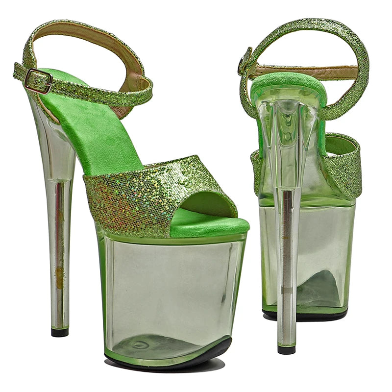 20cm Glitter Platform Sandals - Open Toe Clear Platform Dance Heels