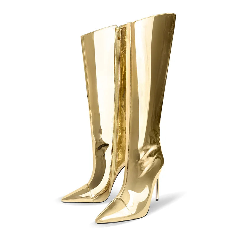 Metallic Knee-High Boot | Stiletto | Rose Gold, Gold & Pink
