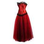 Red Satin Overbust Corset Dress | Black Lace & Tulle | Burlesque & Victorian | XXS–7XL