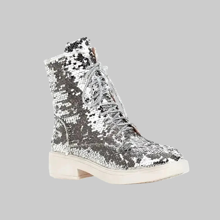 Sequin Ankle Boots - Color-Shifting Glitter Boots with Square Heel