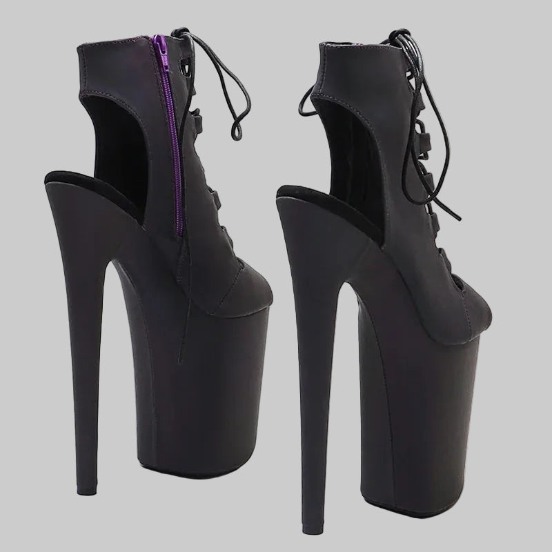 9-Inch Holographic Ankle Boots - Light-Up Pole Dance Heels