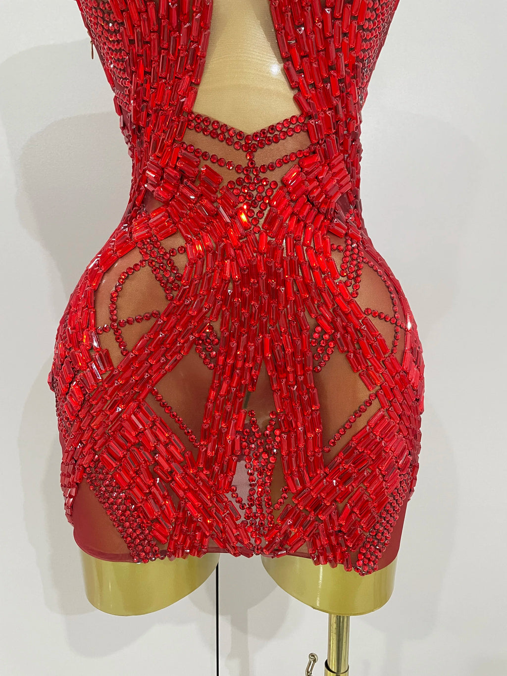 Rhinestone Cutout Mesh Mini Dress | Off-Shoulder | Stage & Performance