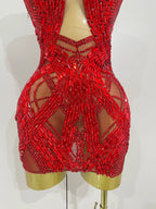 Rhinestone Cutout Mesh Mini Dress | Off-Shoulder | Stage & Performance