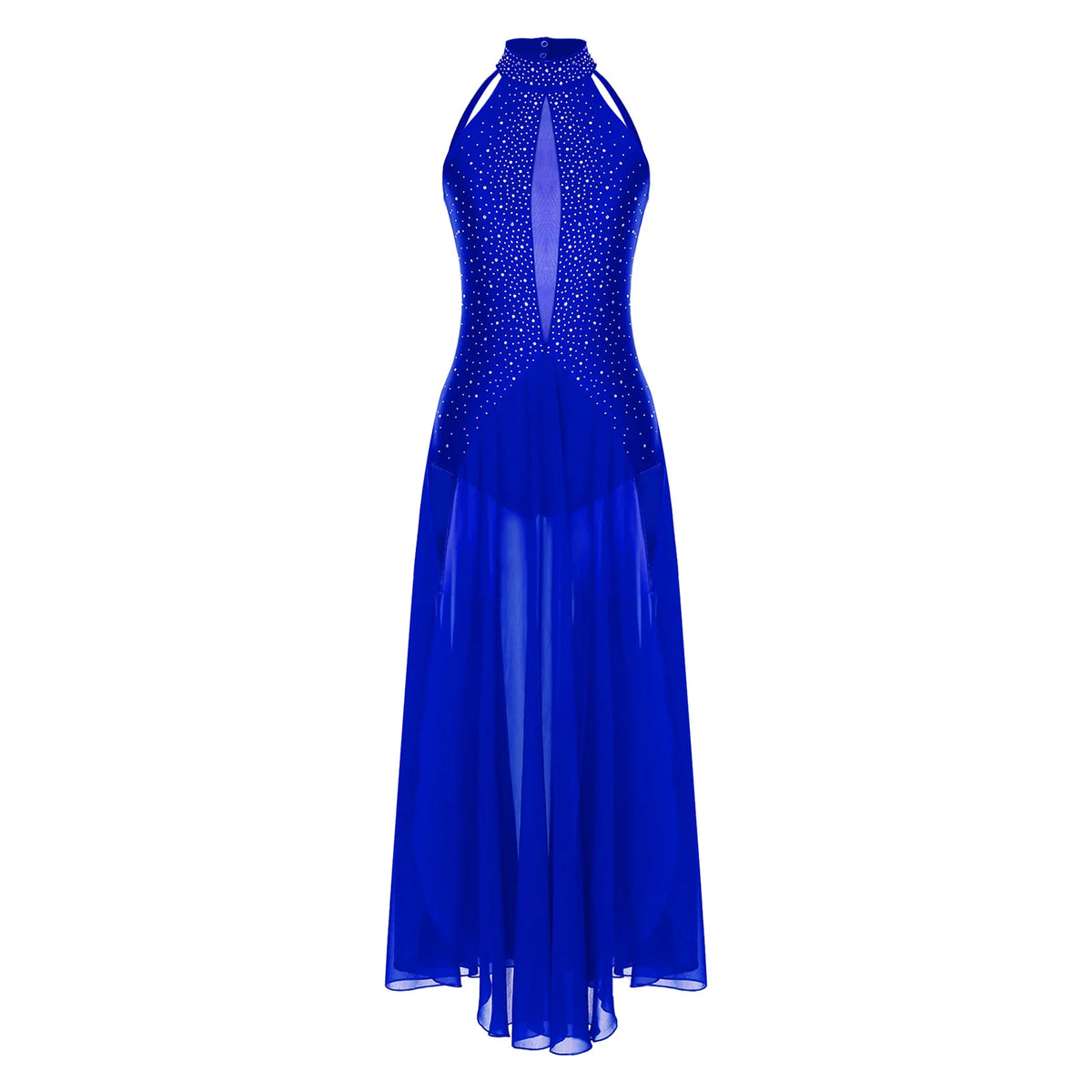Women's Lyrical Dance Dress | Rhinestone Halter | Strappy Back | 8 Colors
